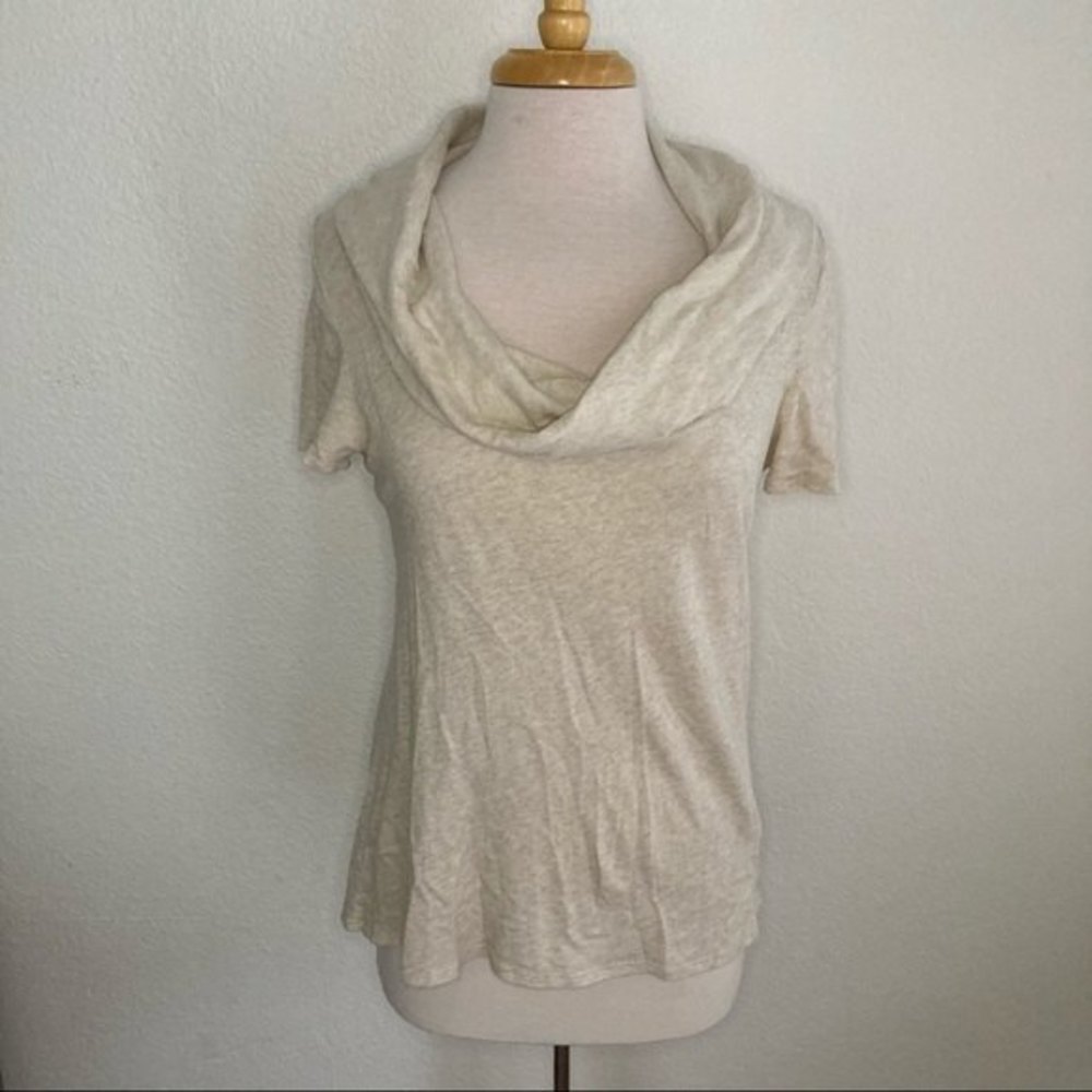 Anthropologie pure + good short sleeve top 100% cotton Cowl neck neutral boho
